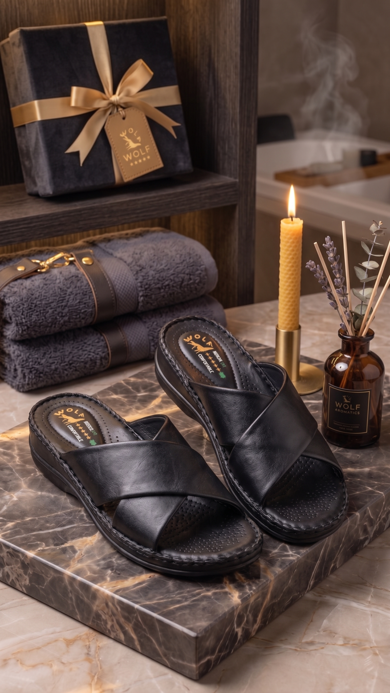 Ortho-Cuir Noir Mules  "Relax" H02