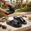 Ortho-Cuir Noir Mules  "Relax" H02